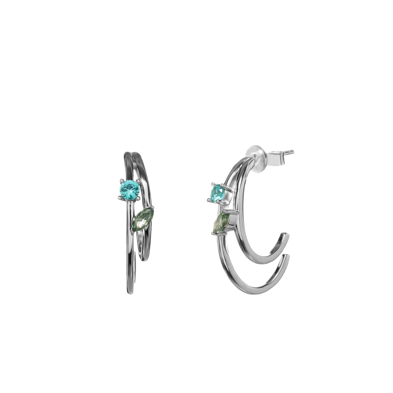 Pendientes de plata  doble aro con circonitas