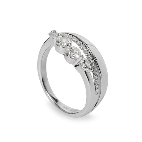 Anillo con circonitas de plata diseño lineal