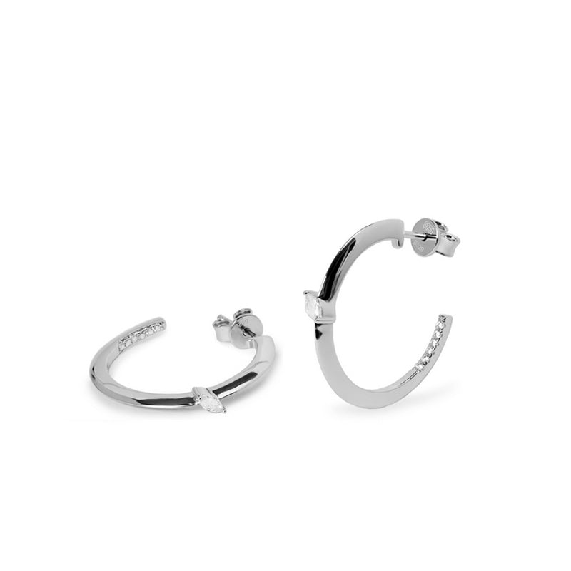 Pendientes aros finos de plata con circonita en talla marquesa
