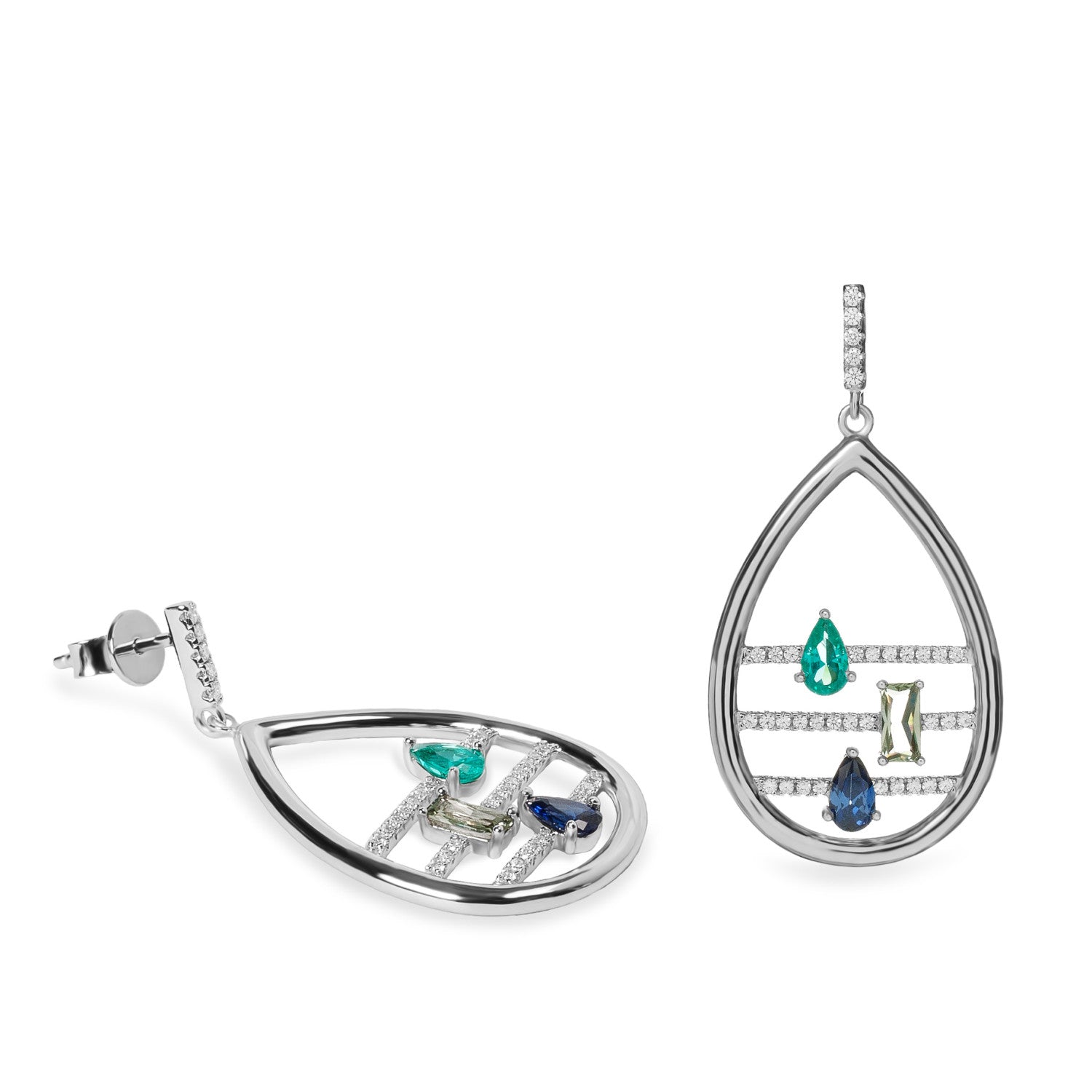 Pendientes lágrima de plata con circonitas multicolor