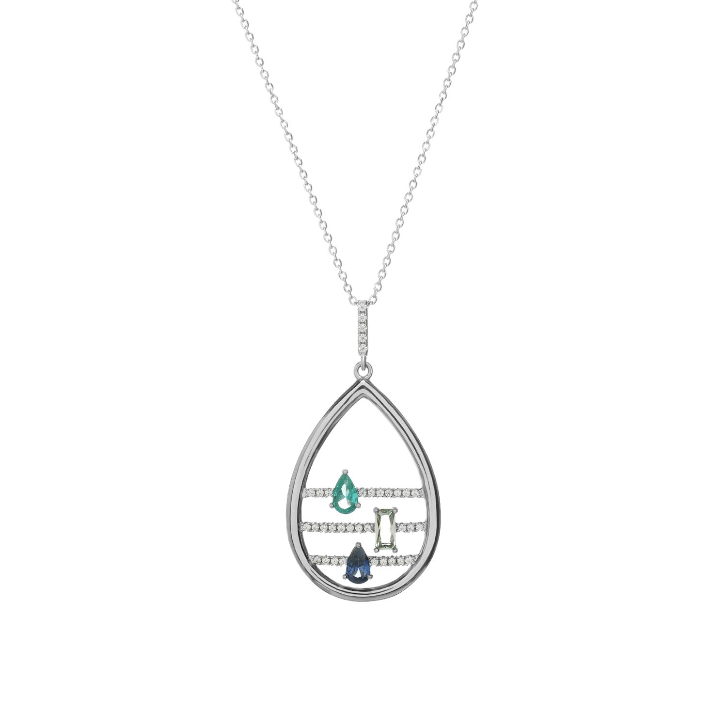 Collar de plata con colgante lágrima y circonitas multicolor