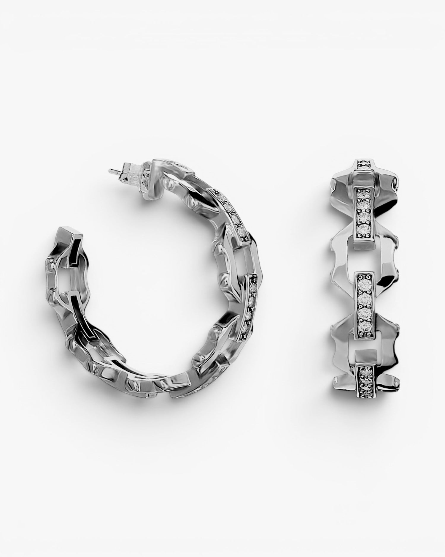 Pendientes aro de plata con circonitas efecto eslabones