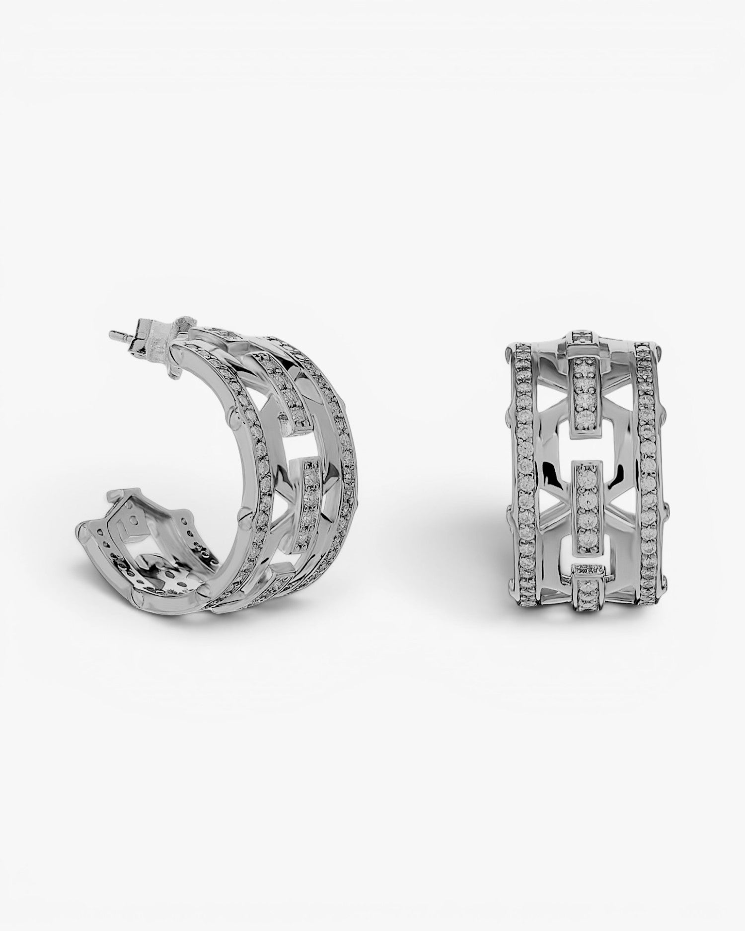 Pendientes de plata 925 tipo aro ancho con circonitas