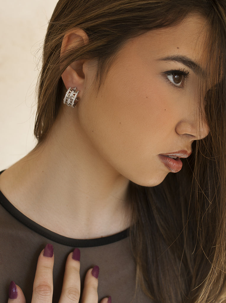 Pendientes de plata 925 tipo aro ancho con circonitas