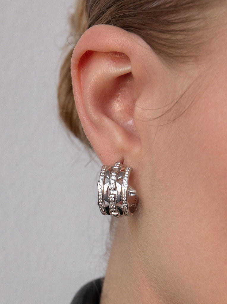 Pendientes de plata 925 tipo aro ancho con circonitas