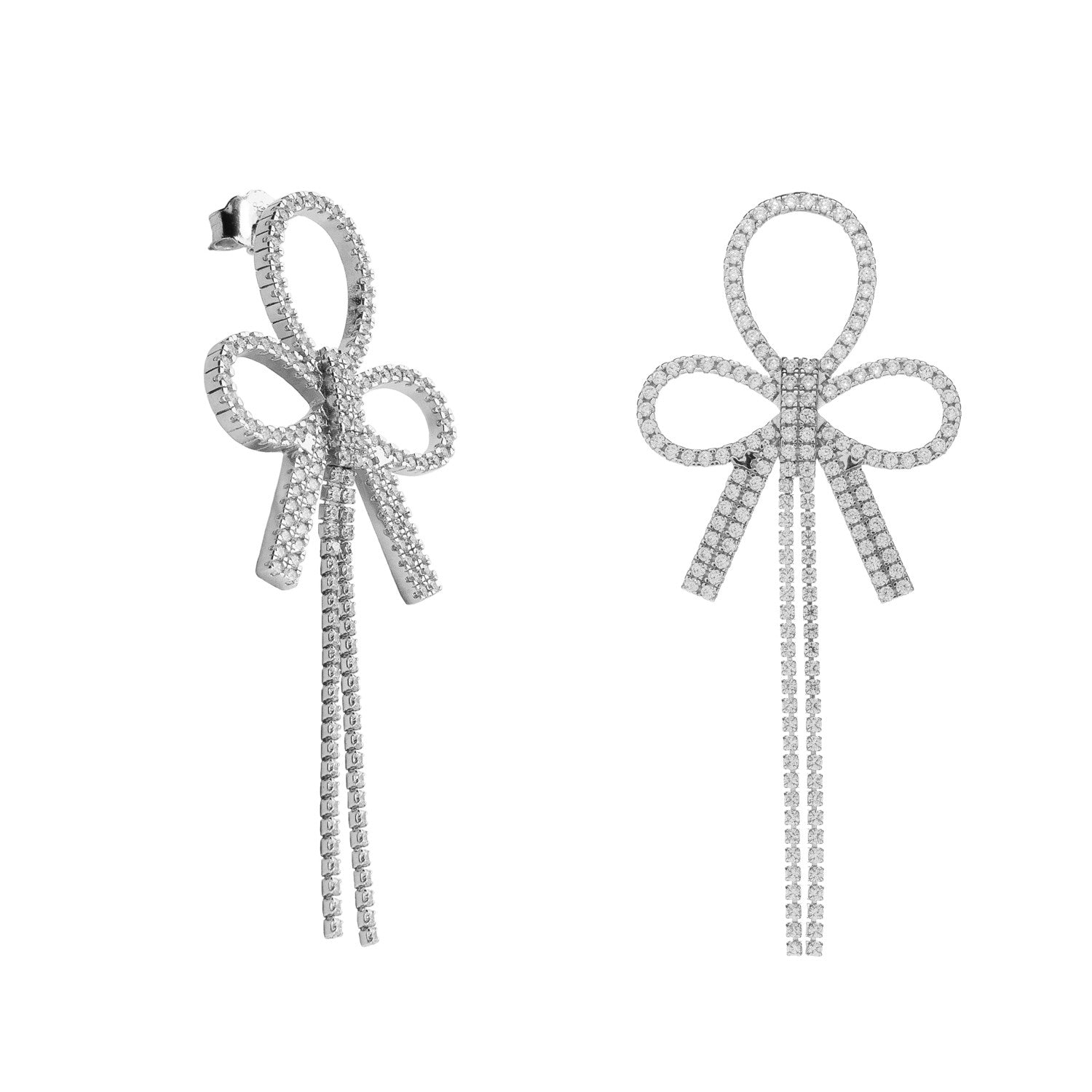 Pendientes de plata largos con circonitas diseño floral