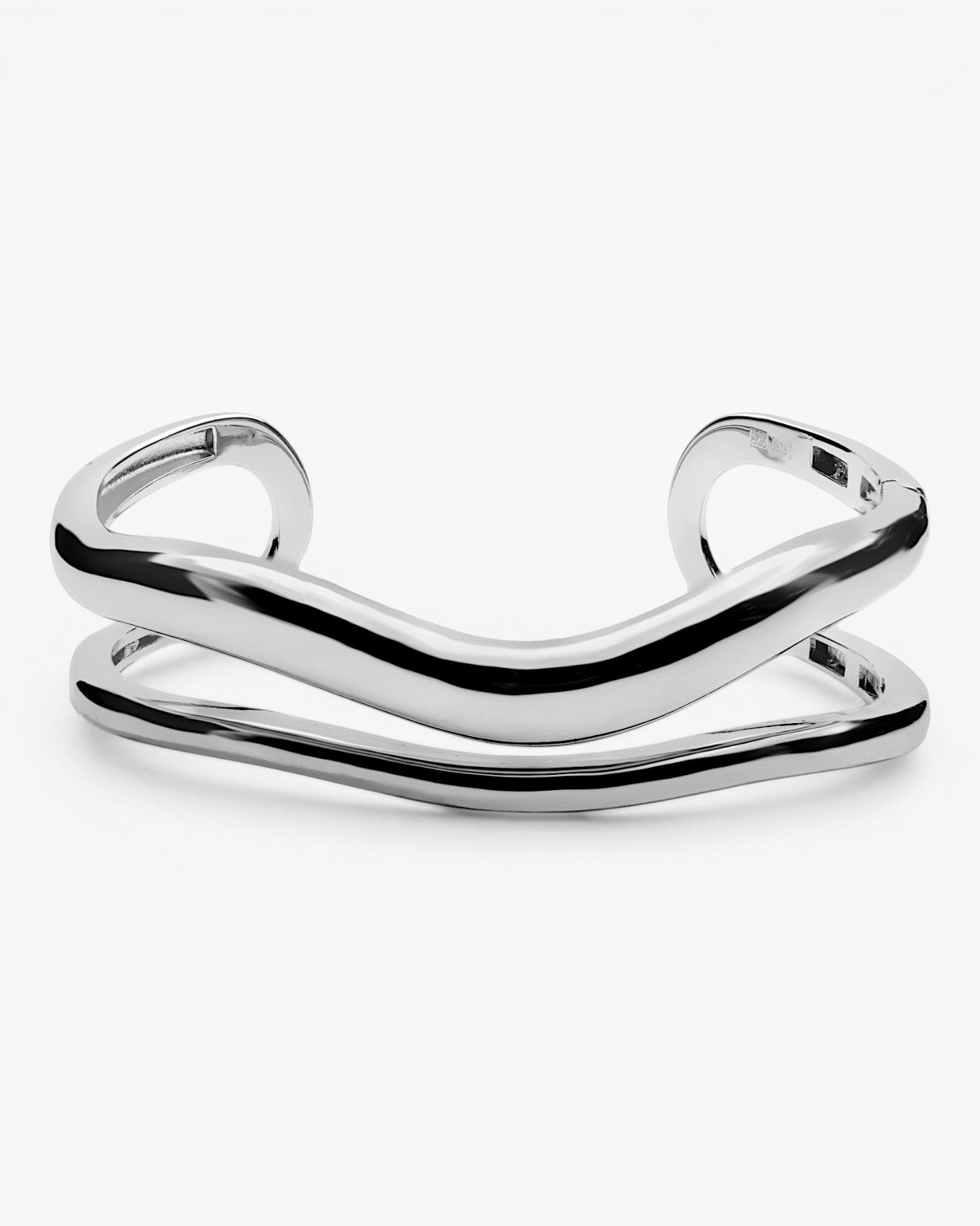 Pulsera esclava de plata ancha doble diseño irregular