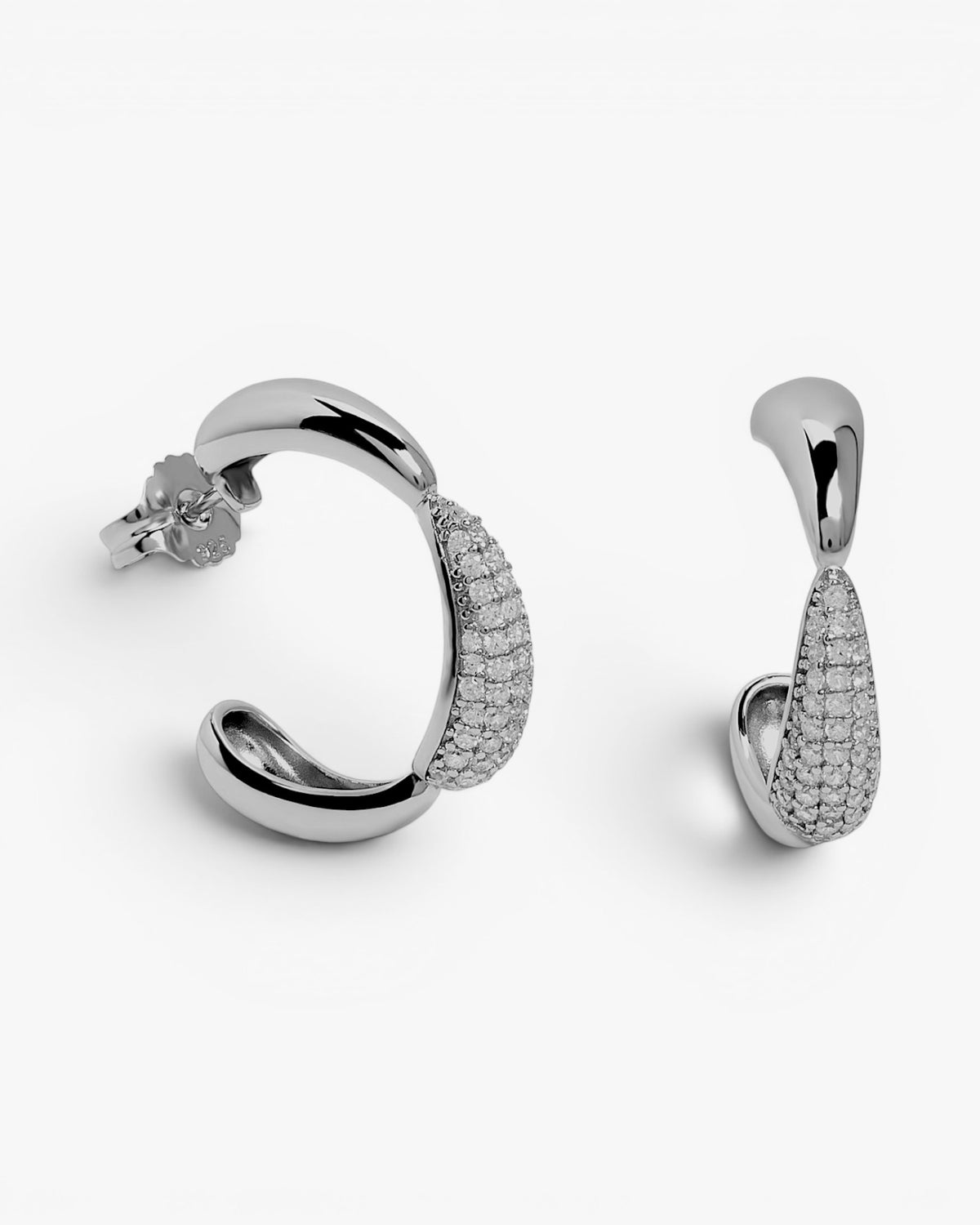 Silver hoop earrings with puffy effect cubic zirconia