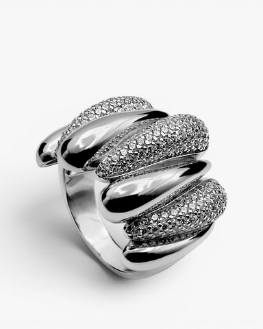 Anillo anchos de plata con circonitas efecto hinchado