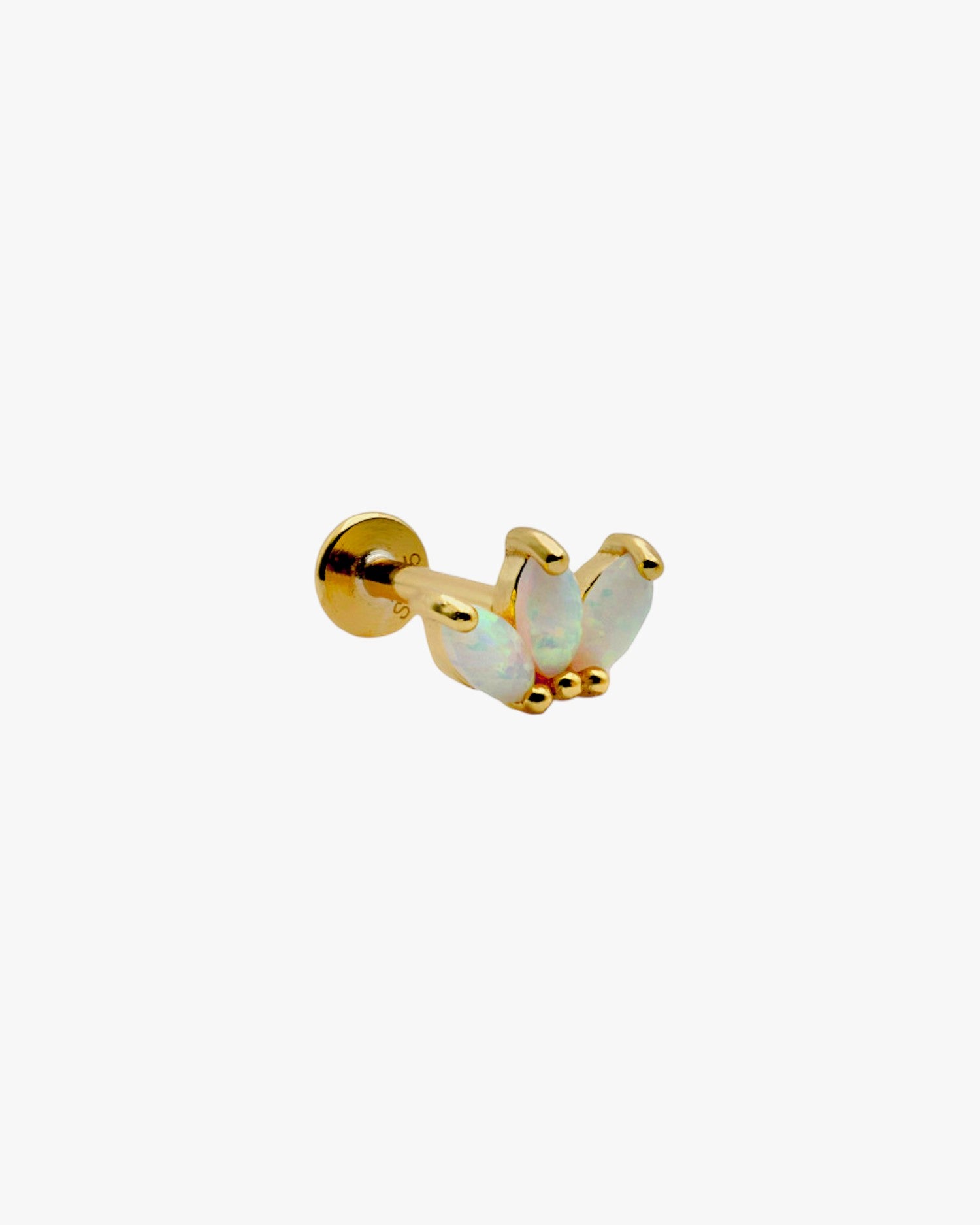 Piercing en argent plaqué or avec pierre opale – élégant motif floral