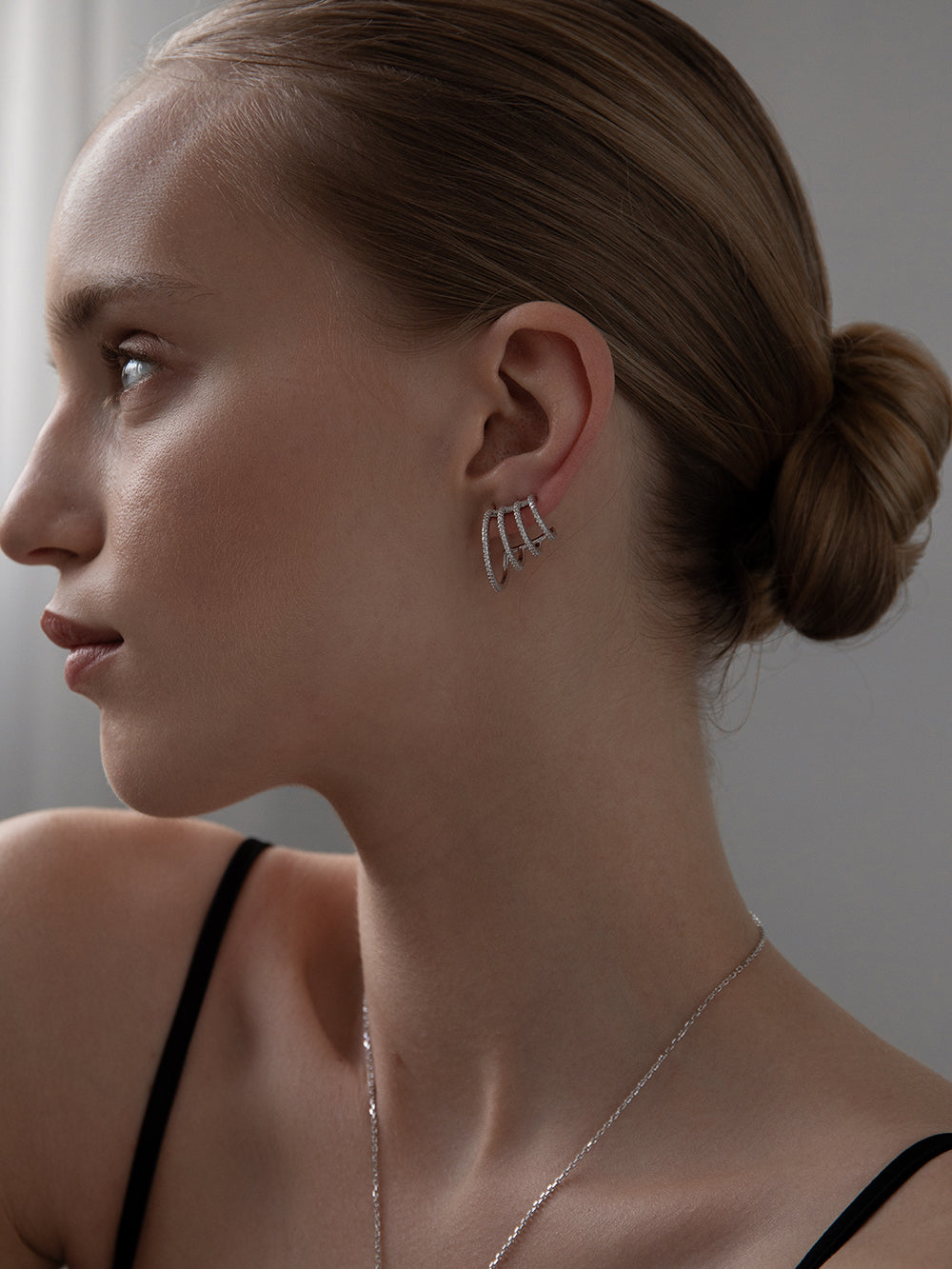 Original silver climber style earrings, modern design