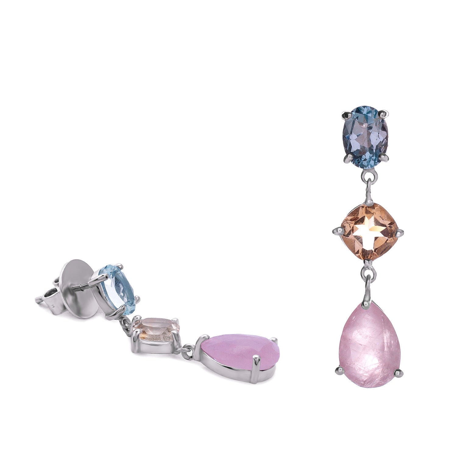 Pendientes largos con piedras multicolor de plata