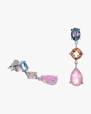Pendientes largos con piedras multicolor de plata