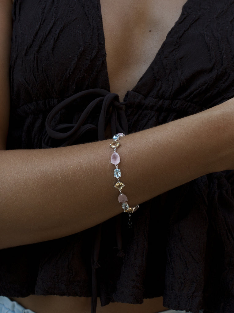 Pulsera multicolor de plata con piedras de colores