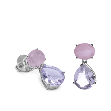 Pendientes bicolor de plata con piedra rosa y lila