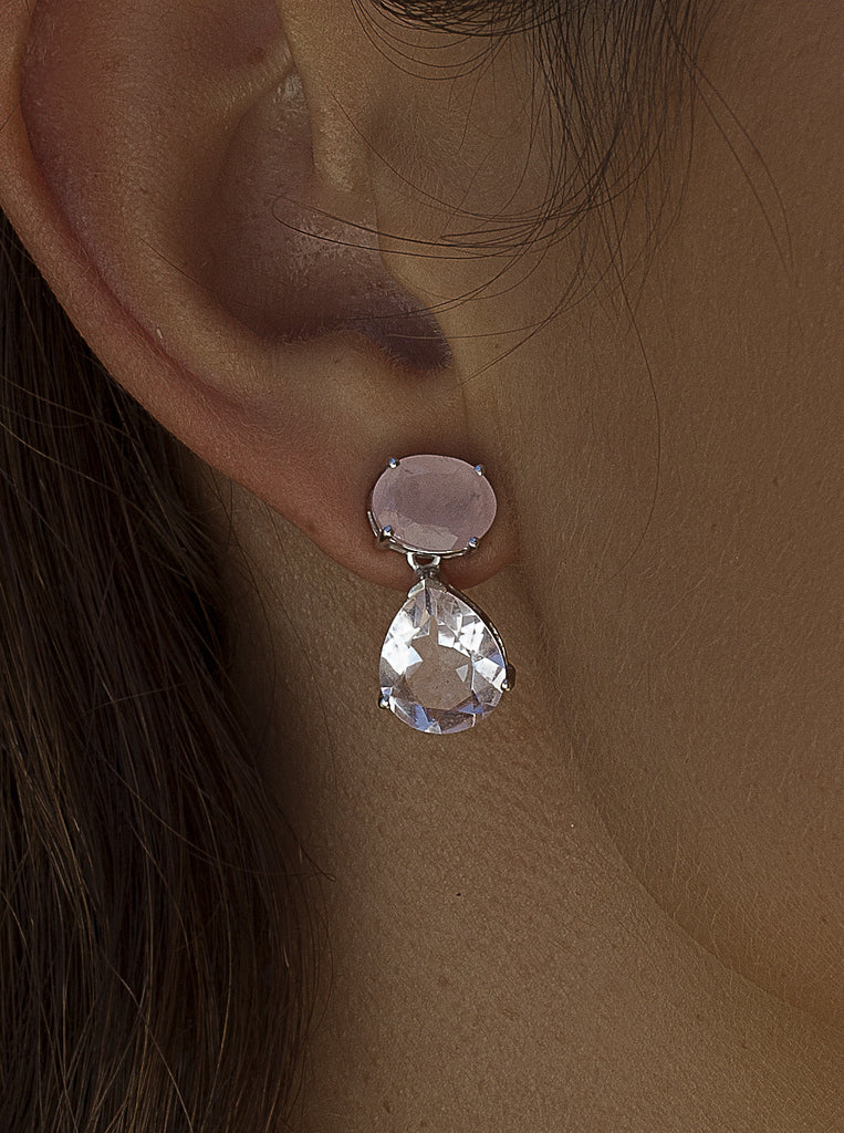 Pendientes bicolor de plata con piedra rosa y lila