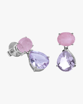 Pendientes bicolor de plata con piedra rosa y lila