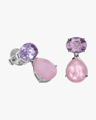 Pendientes de plata bicolor lila y rosa en forma lágrima
