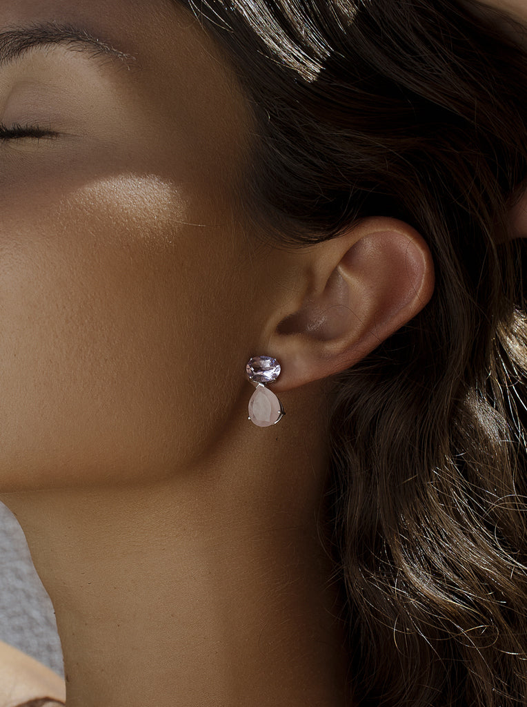 Pendientes de plata bicolor lila y rosa en forma lágrima