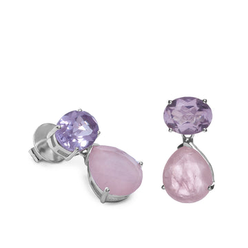 Pendientes de plata bicolor lila y rosa en forma lágrima