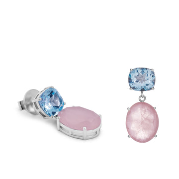 Pendientes bicolor de plata con piedras azul y rosa