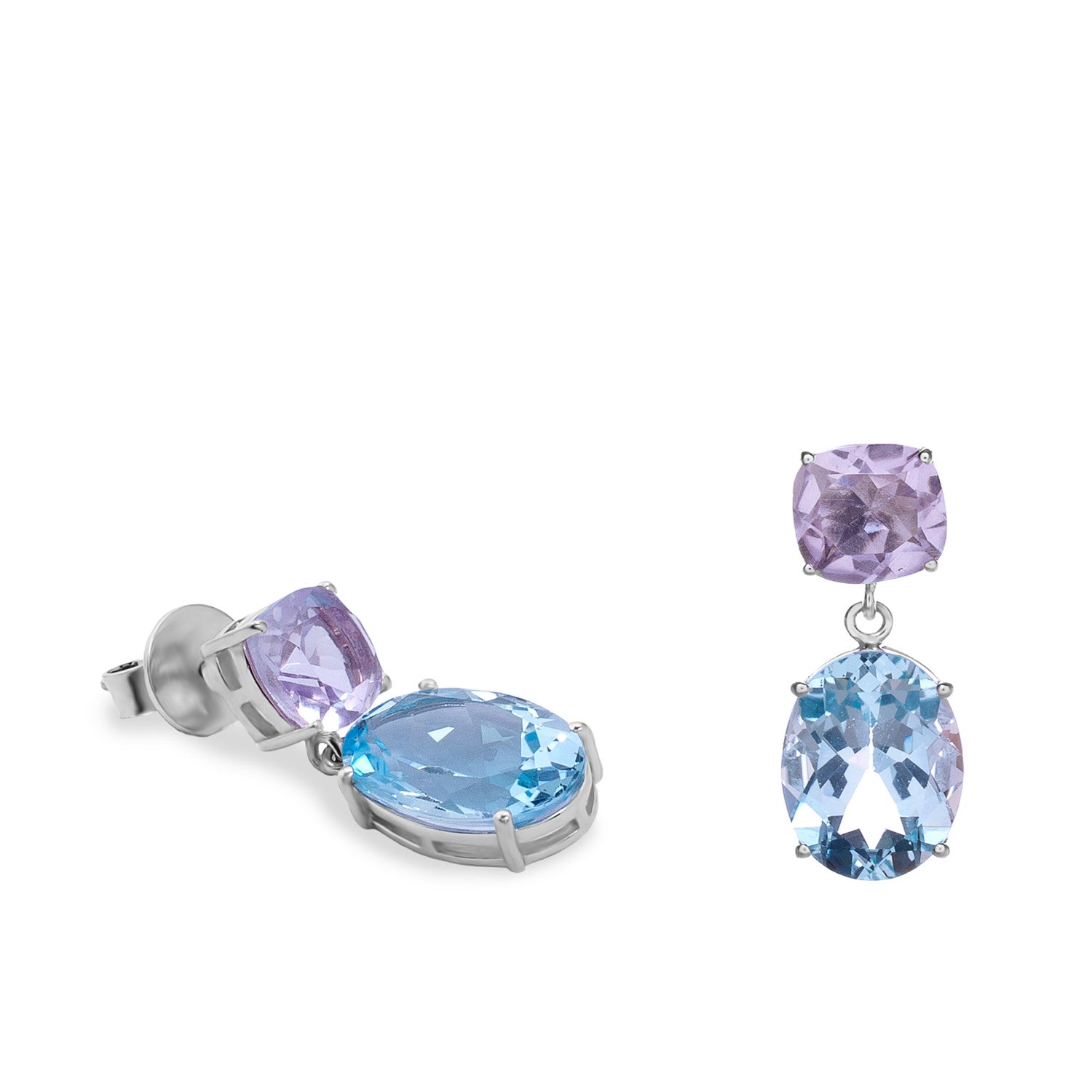 Pendientes bicolor de plata con piedras lila y azul