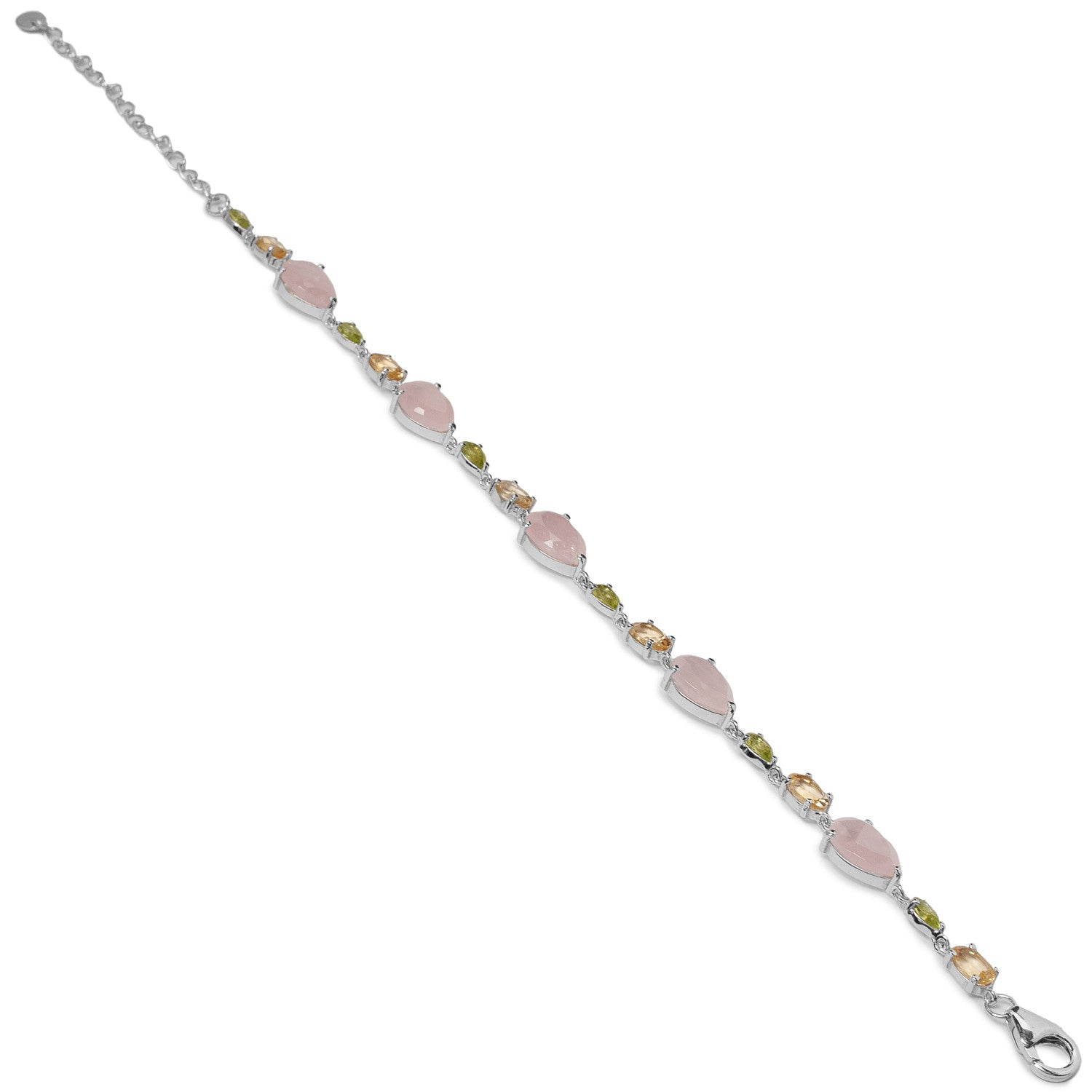 Pulsera multicolor de plata con piedras rosa  verde y champagne