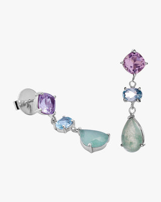Pendientes largos bicolor de plata en lila y verde agua