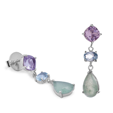 Pendientes largos bicolor de plata en lila y verde agua