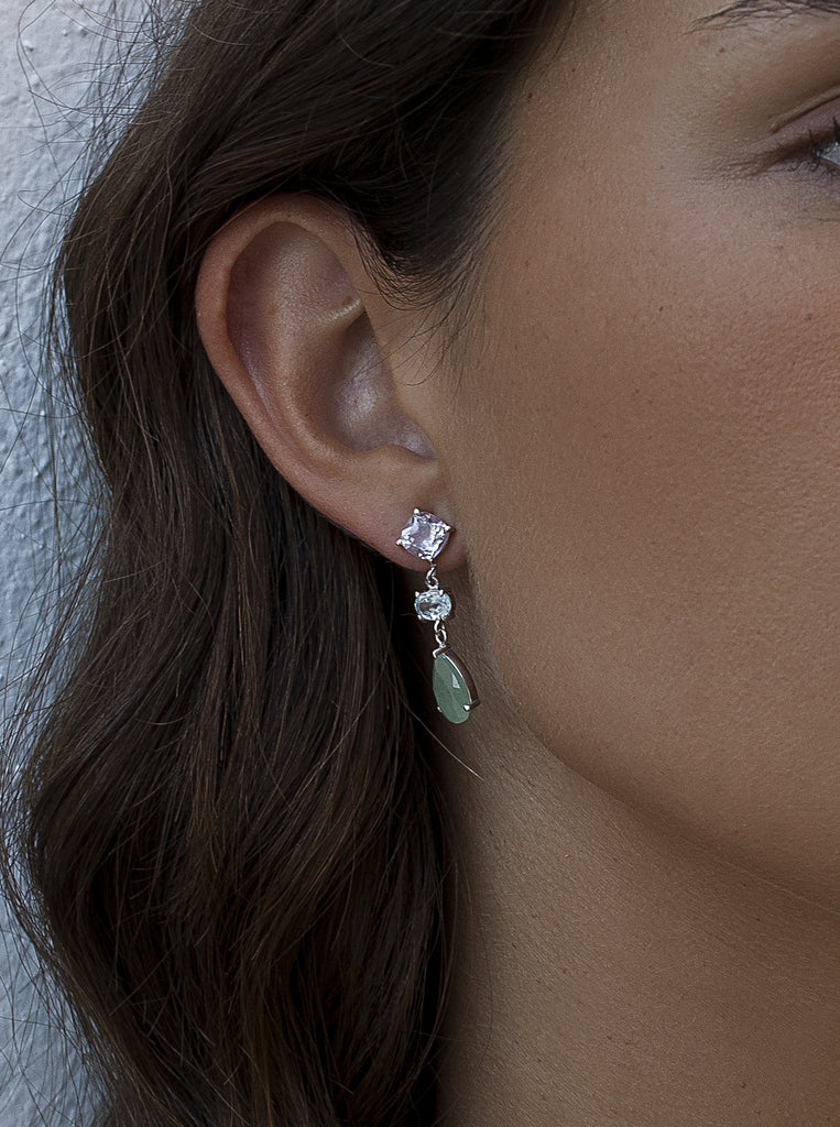 Pendientes largos bicolor de plata en lila y verde agua