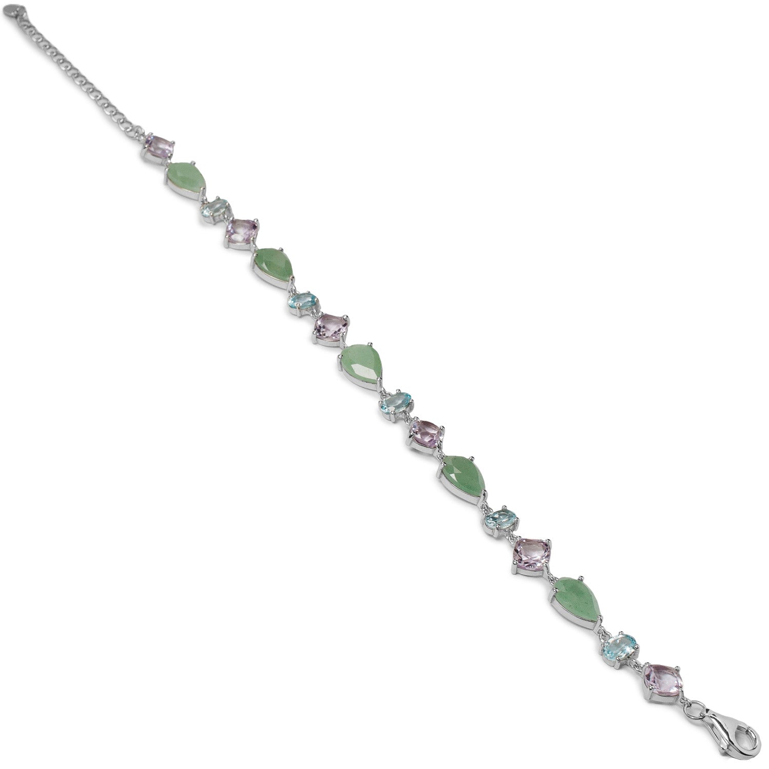 Pulsera de plata multicolor en verde  rosa y azul