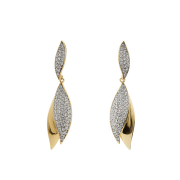 Two-tone silver earrings with cubic zirconia leaf design