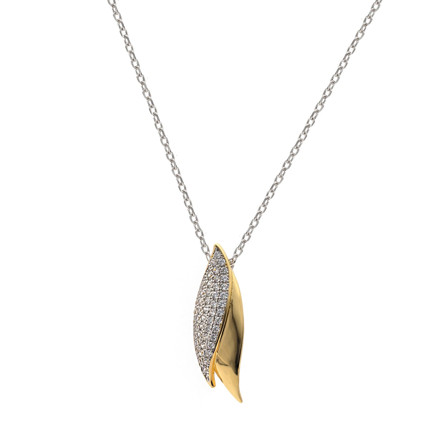 Collar bicolor de plata con circonitas diseño hoja