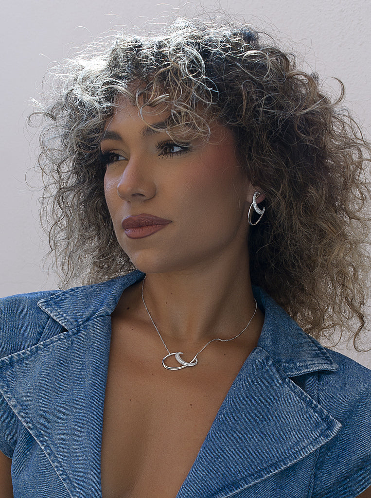 Original design silver necklace with cubic zirconia