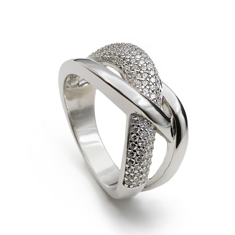 Anillo de plata con circonitas diseño entrelazado