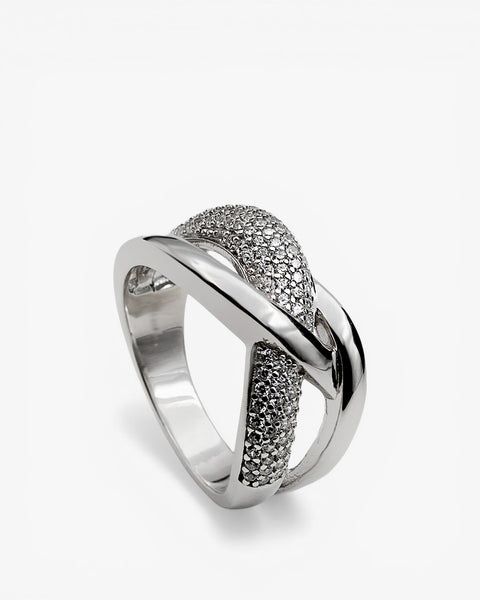 Anillo de plata con circonitas diseño entrelazado