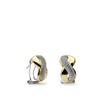 Pendientes omega bicolor de plata con circonitas diseño enlazado
