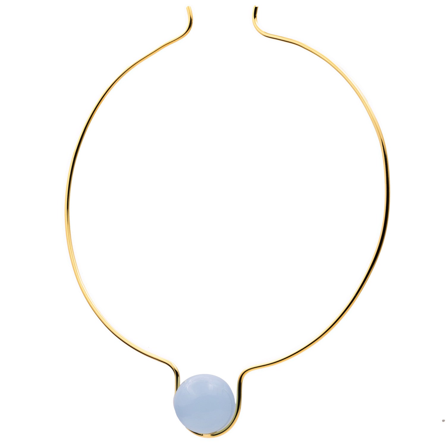 Gargantilla rígida de plata bañada en oro con piedra azul cielo
