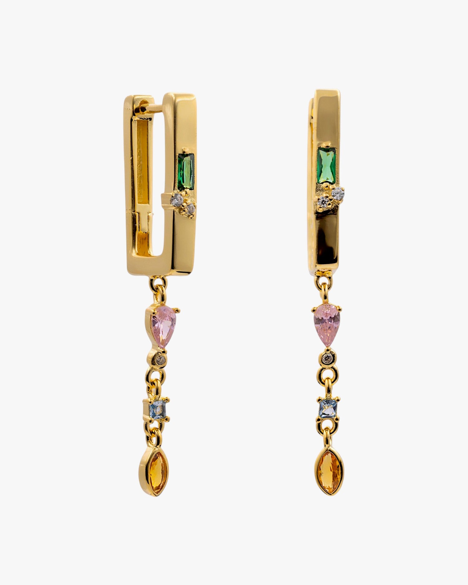 Pendientes de plata de ley bañada en oro con piedras multicolor
