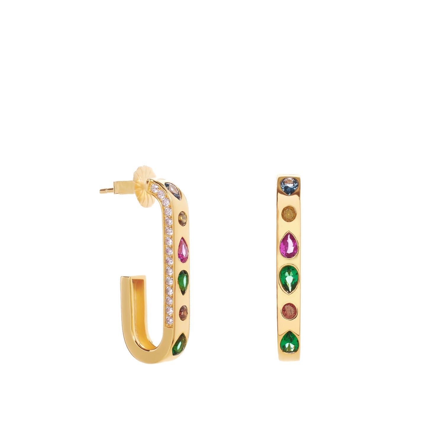 Pendientes aro de plata dorada con circonitas multicolor