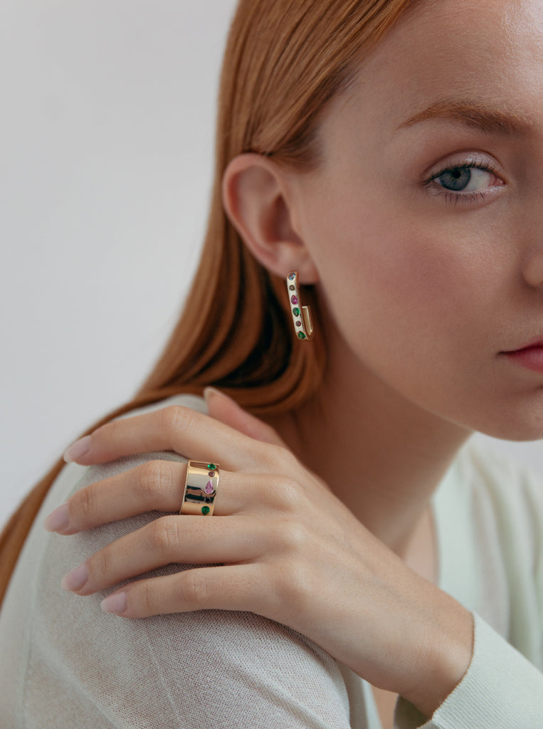 Pendientes aro de plata dorada con circonitas multicolor