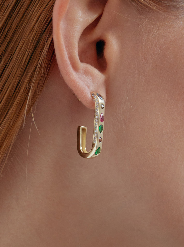 Pendientes aro de plata dorada con circonitas multicolor