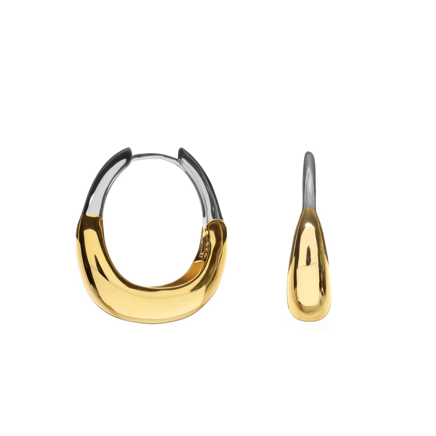 Pendientes aro anchos de plata bicolor ovalado