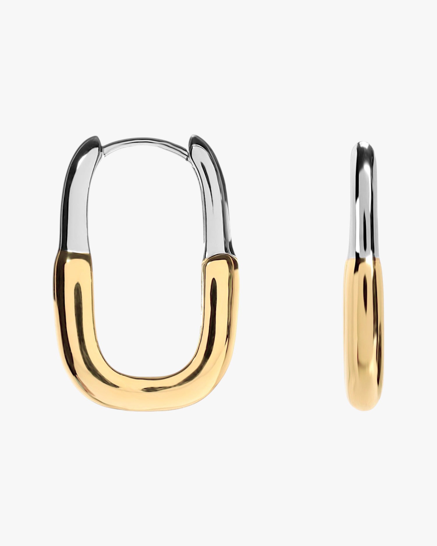 Square two-tone silver wide hoop earrings