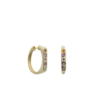 Pendientes aro de plata de ley dorada con piedras multicolor incrustadas