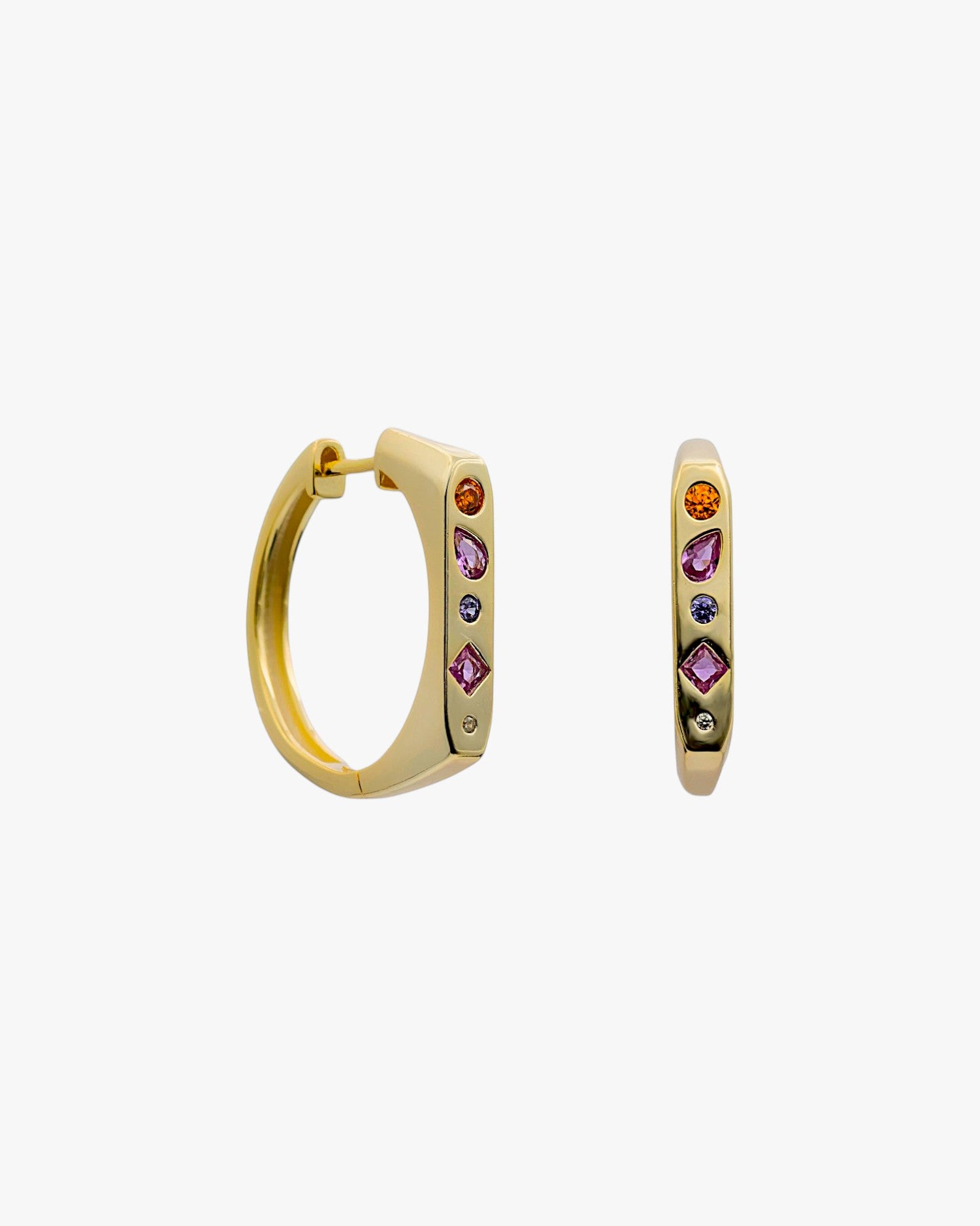 Pendientes aro de plata de ley dorada con piedras multicolor incrustadas