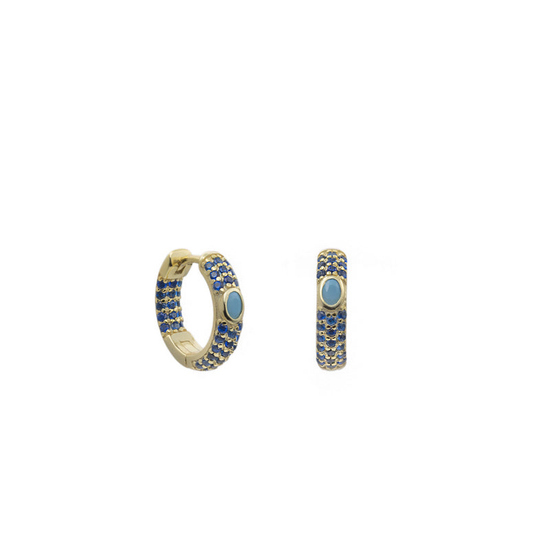 Pendientes aro pequeños con circonitas en tono azul