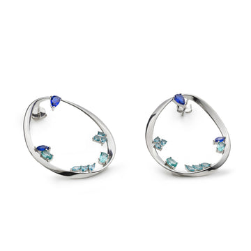 Pendientes de plata grandes originales con gemas en tonos azules
