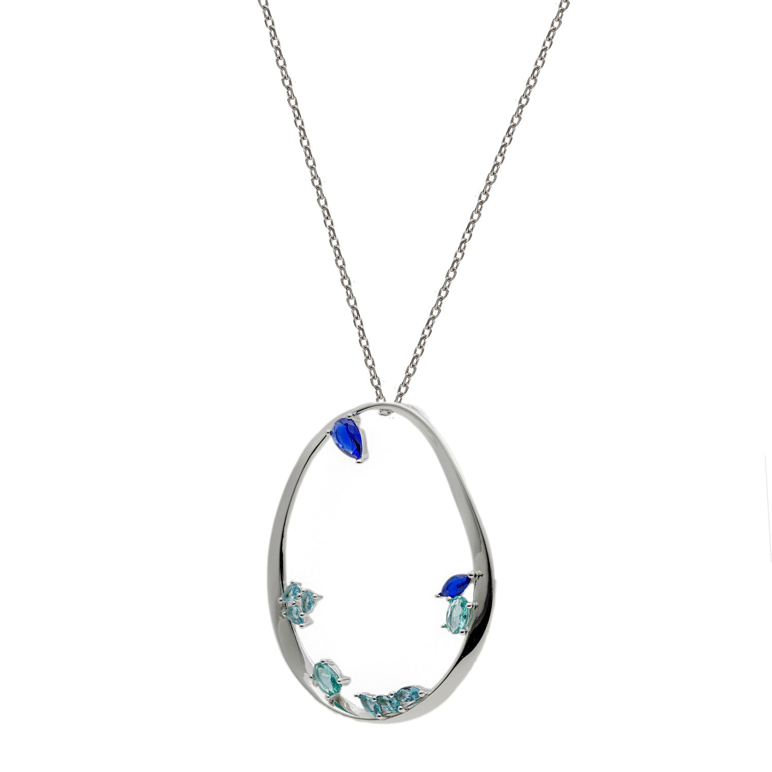 Anillo de plata grandes originales con gemas en tonos azules