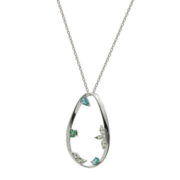 Collar de plata grande original con gemas en tonos verdes